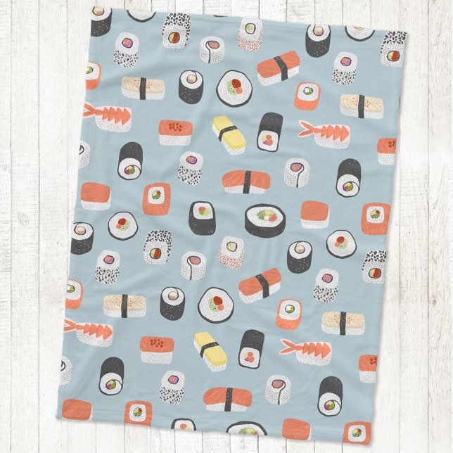 Cobertor De Velo Sushi Nigiri Maki Roll Pattern (Japanese sushi fun fleece blanket)
