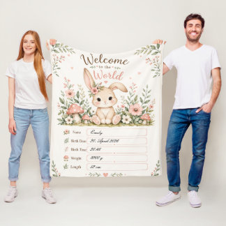 Cobertor De Velo Süßes Baby Hasen Design mit Geburtsdaten Feldern