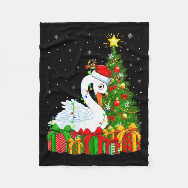 Cobertor De Velo Swan Bird Xmas Holiday Santa Swan Christmas Tree  (Frente)
