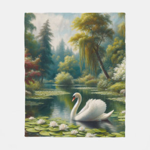 Cobertor De Velo Swan Nadando na Pintura Impressionista de Lança