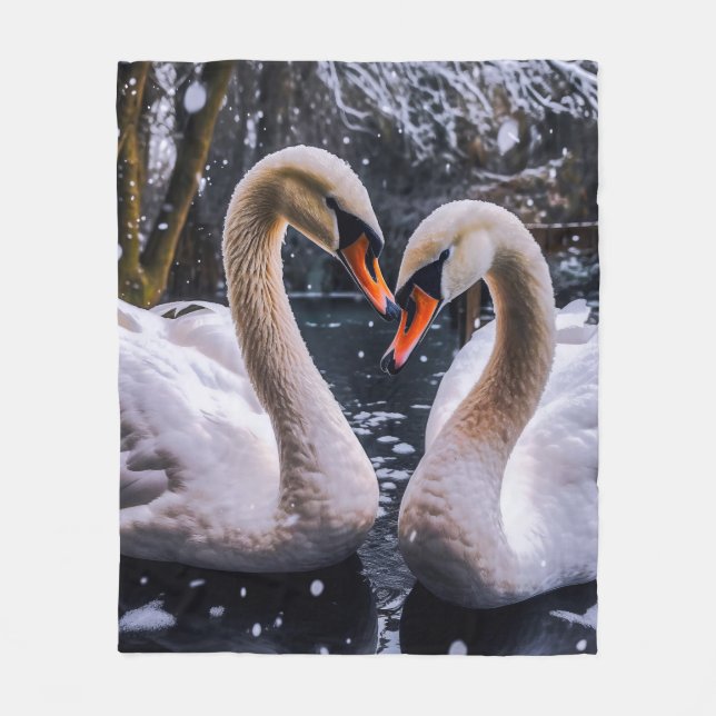 Cobertor De Velo Swans Românticos em uma Terra Maravilha de inverno (Frente)