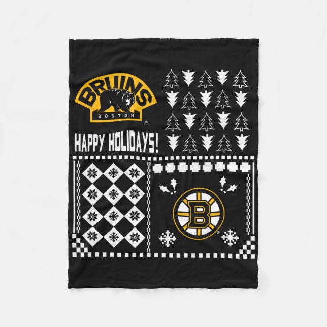 Cobertor De Velo Sweater Feriado de Natal Feio de Boston Bruins (Frente)