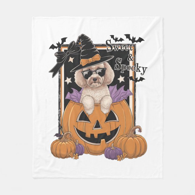 Cobertor De Velo Sweet and Spooky Poodle and Pumpkin (Frente)