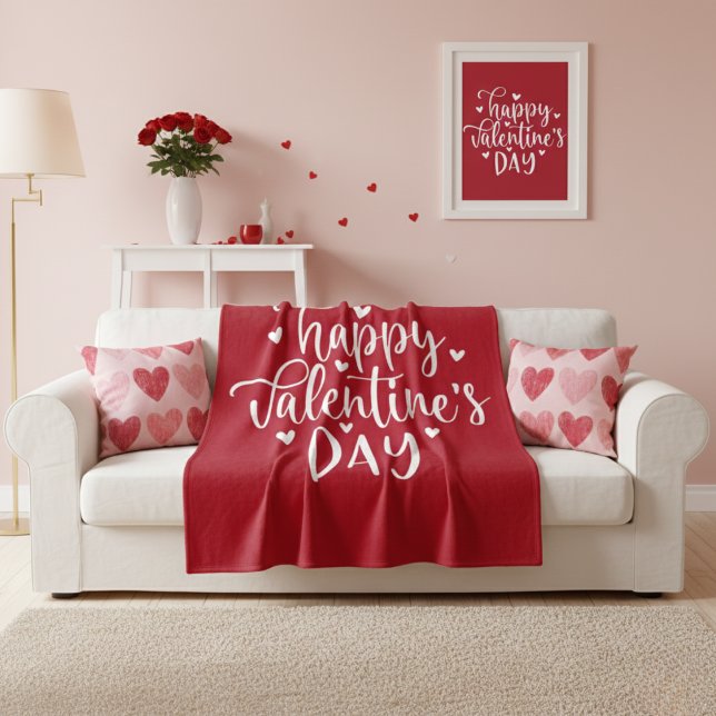 Cobertor De Velo Sweet Red and White Happy Valentine's Day  (Sweet Red and White Happy Valentine's Day Fleece Blanket)