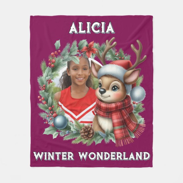 Cobertor De Velo Sweet Reindeer Photo Christmas Wreath Christmas (Frente)