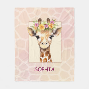 Cobertor De Velo Sweet Safari Baby Giraffe em rosa e amarelo