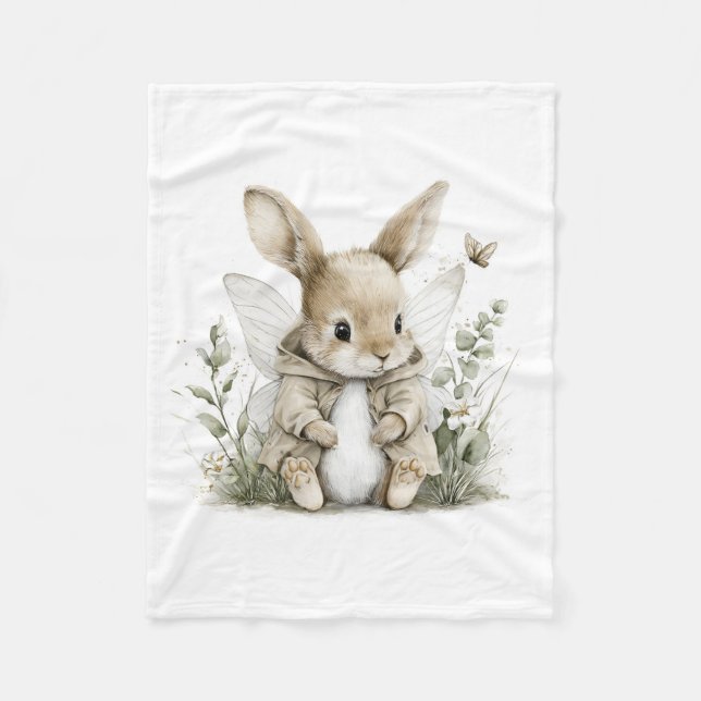 Cobertor De Velo Sweet watercolour fairy bunny illustration (Frente)