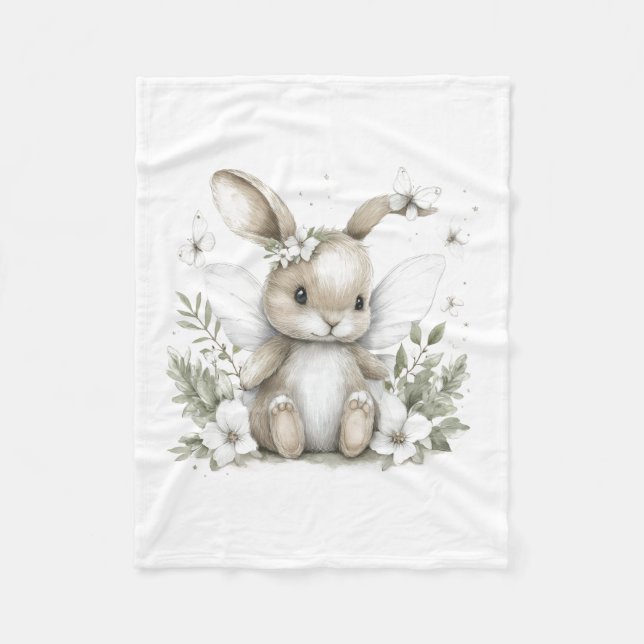 Cobertor De Velo Sweet watercolour fairy bunny illustration (Frente)
