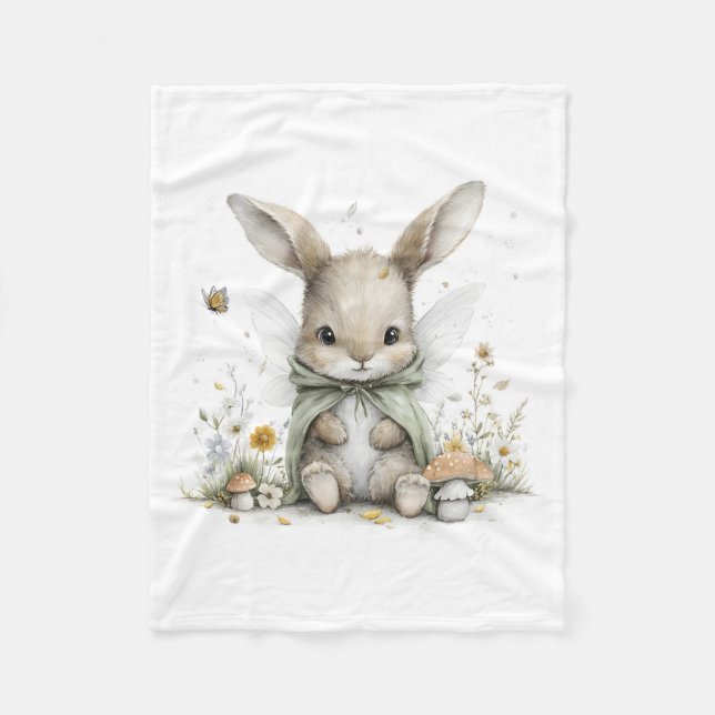 Cobertor De Velo Sweet watercolour fairy bunny illustration (Frente)