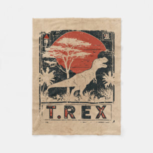 Cobertor De Velo T-Rex Dinossaur Vintage Art Wabi Sabi Red Sun