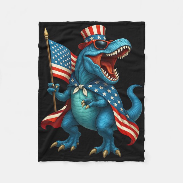Cobertor De Velo T Rex Dinossauro Rugindo 4 De Julho Bandeira Ameri (Frente)