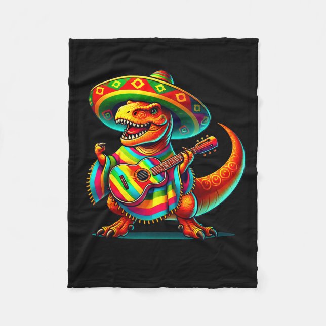 Cobertor De Velo T-rex dinossauro tocando violão cinco de maio mexi (Frente)
