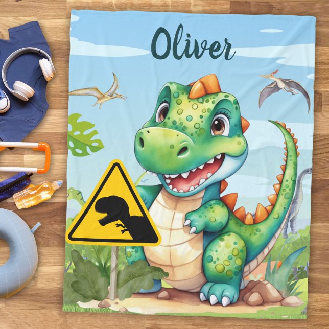 Cobertor De Velo T-Rex Dinossauro Verde Fofo Personalizado (Criador carregado)
