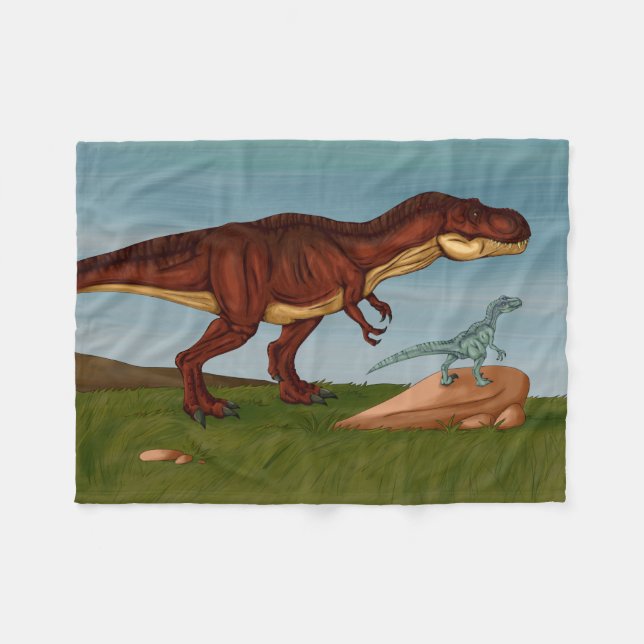 Cobertor De Velo T-Rex e Velociraptor (Frente (Horizontal))