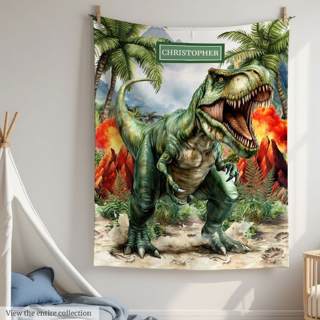 Cobertor De Velo T-Rex Personalizado Brancos Brancos (Angry T-Rex Personalized Blanket Birthday Gift Boy)
