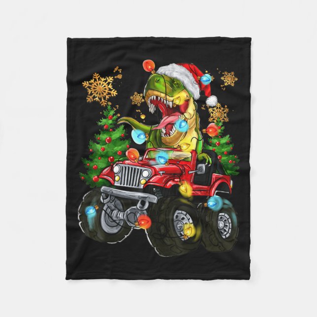 Cobertor De Velo T-rex Santa In Monster Truck With Christmas Trees  (Frente)