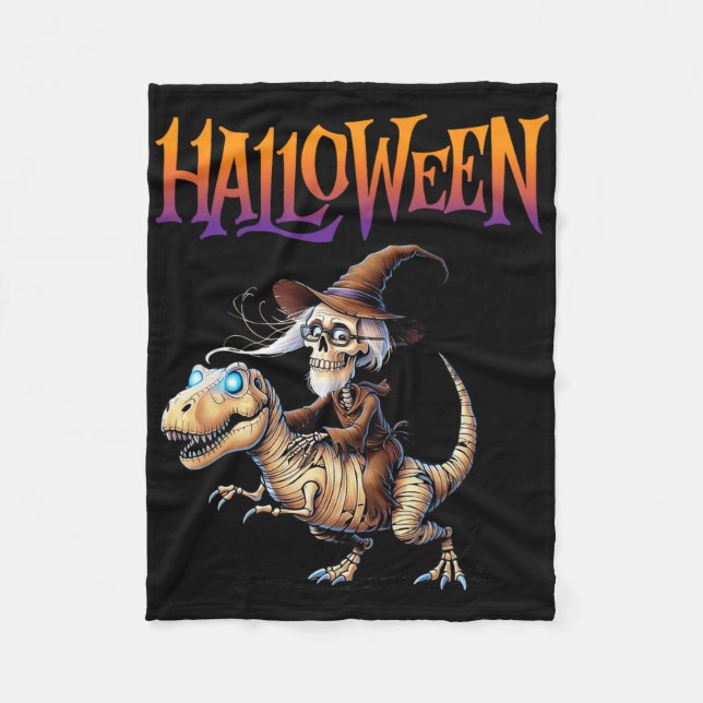 Cobertor De Velo T-rex Skeleton Ride Halloween (Frente)