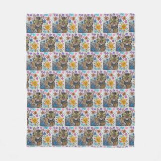 Cobertor De Velo Tabby cat and flowers blanket