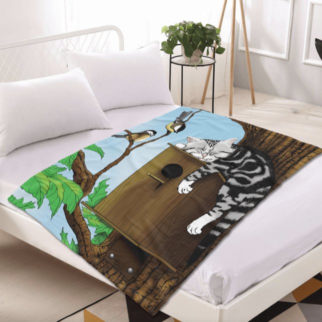 Cobertor De Velo Tabby Cat em Birdhouse (Criador carregado)