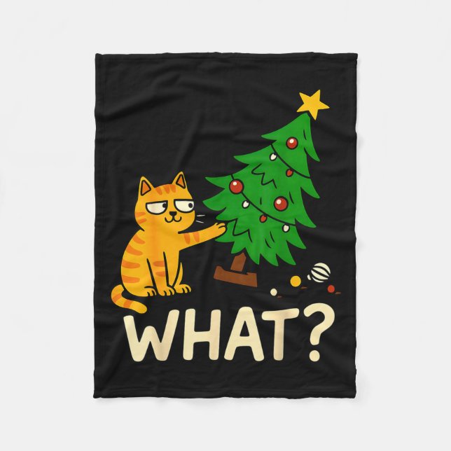 Cobertor De Velo Tabby Cat Xmas Cat Pushing Christmas Tree Over Cat (Frente)