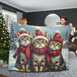 Cobertor De Velo Tabby Cats no Pirife de inverno e Chapéu de invern