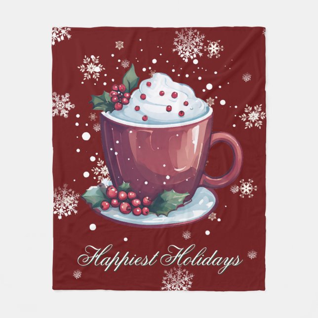 Cobertor De Velo Taça de Chocolate Quente de Natal | Vermelho (Frente)