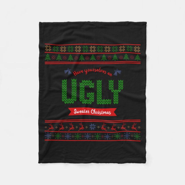 Cobertor De Velo Tacky Christmas Nordic Knit Pattern Red Green Ugly (Frente)