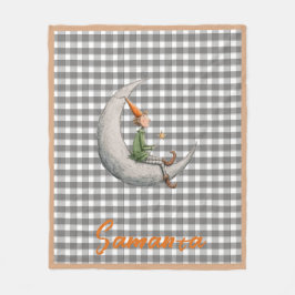 Cobertor De Velo Tartan plaid christmas elf grey white name