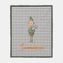 Tartan xadrez elfo de natal veado cinza branco nom