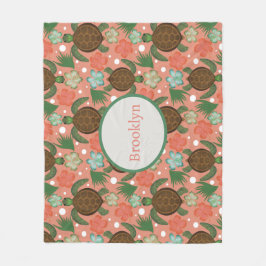 Cobertor De Velo Tartaruga do Mar e Hibiscus Coral Rosa