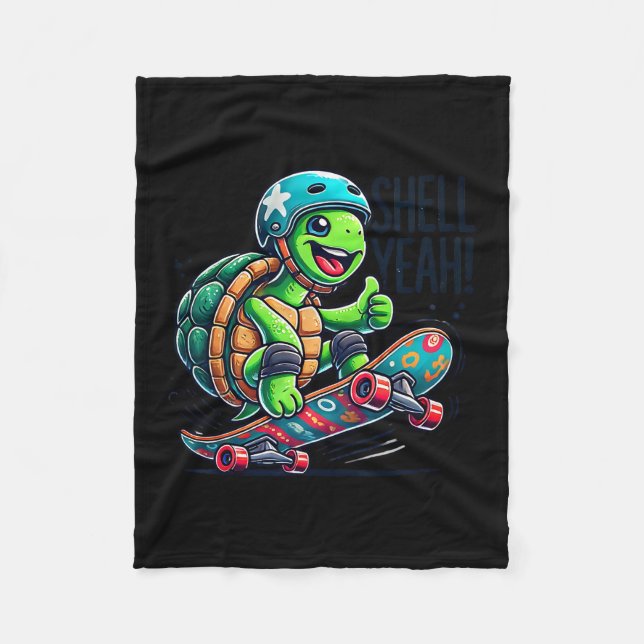Cobertor De Velo Tartaruga Engraçada Em Skate Com Casco Sim Skatebo (Frente)