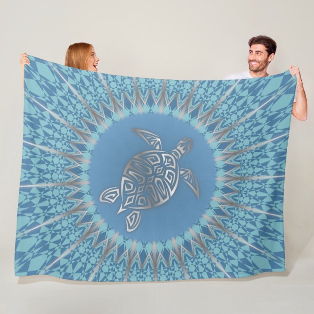 Cobertor De Velo Tartaruga Marinha Azul Prata e Mandala (In Situ)