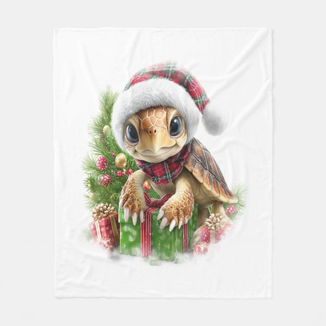 Cobertor De Velo Tartaruga marinha Camisa Natal Santa Hat (Frente)