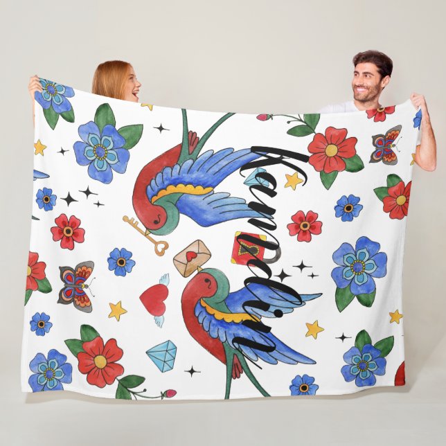 Cobertor De Velo Tatuagem de Ave Tradicional do Peito Personalizado (In Situ)