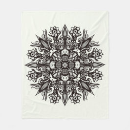 Cobertor De Velo Tatuagem de cogumelo branco preto mandala