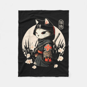 Cobertor De Velo Tatuagem de Gato Samurai Japonês, Kawaii Ninja Cat