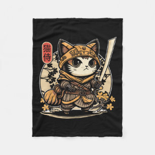 Cobertor De Velo Tatuagem de Gato Samurai Japonês, Kawaii Ninja Cat