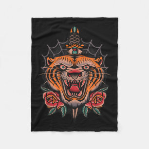 Cobertor De Velo Tatuagem de Tigre Tradicional Americano