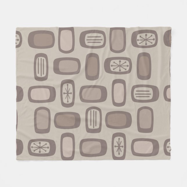 Cobertor De Velo Taupe de Retângulos Arredondados MCM do meio sécul (Frente (Horizontal))