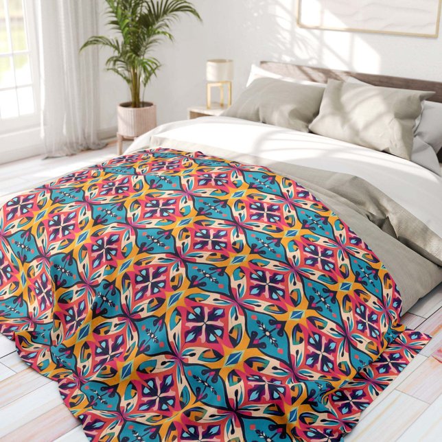Cobertor De Velo Teal and Pink Geometric Bohemian (Criador carregado)