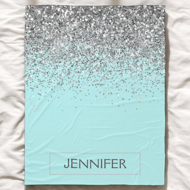 Cobertor De Velo Teal Aqua Blue Silver Glitter Girly Monographic No (Criador carregado)