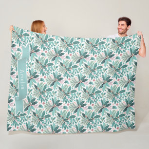 Cobertor De Velo Teal Christmas Holly Berries Pattern#17 ID1009