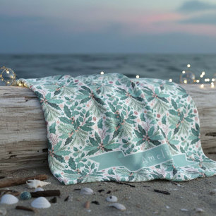 Cobertor De Velo Teal Christmas Holly Berries Pattern#17 ID1009