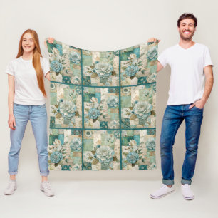 Cobertor De Velo Teal Cottagecore Vintage Floral Quilt Padrão