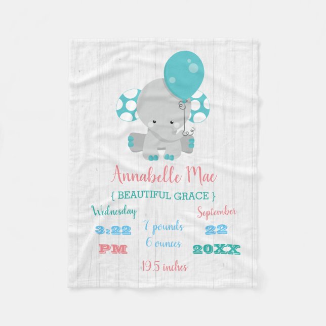 Cobertor De Velo Teal de Madeira Elephant Gender Neutral Baby Birds (Frente)