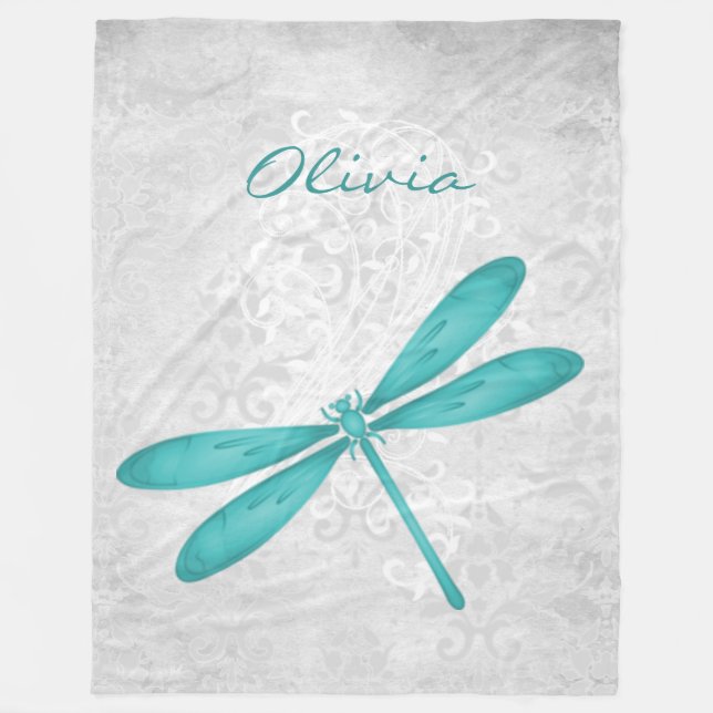 Cobertor De Velo Teal Dragonfly Personalizada Fleece Blanket (Frente)
