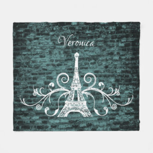Cobertor De Velo Teal Eiffel Tower Grunge Fleece Blanket
