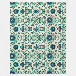 Cobertor De Velo Teal Green Folk Art Pattern