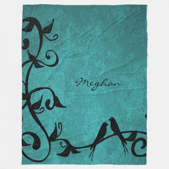 Cobertor De Velo Teal Lovebird Personalizado Fleece Blanket (Frente)