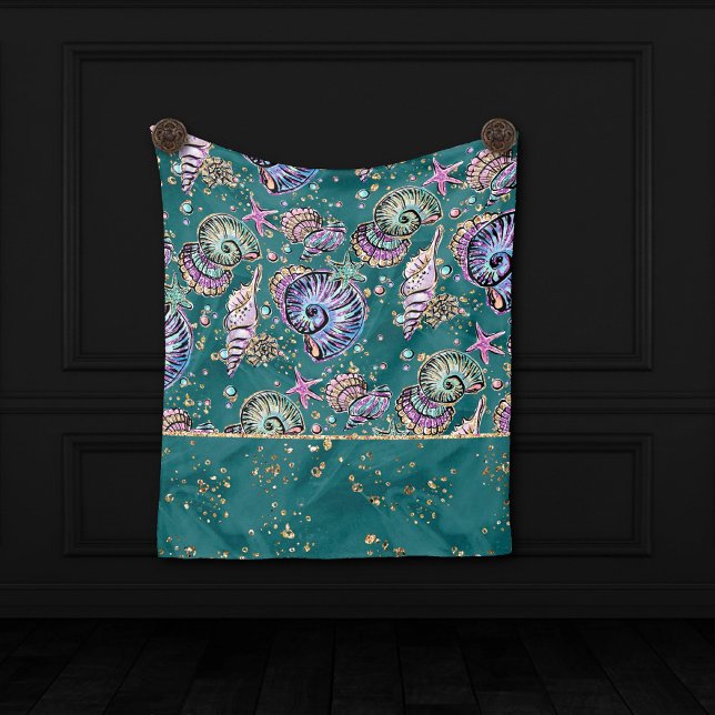 Cobertor De Velo Teal Luxe submarino | Pás Douradas do Pastel Verde (Criador carregado)